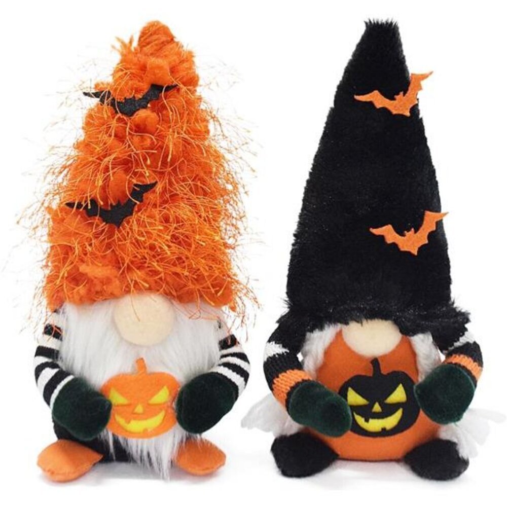2 PCS Handmade Pumpkin Bat Ornaments Swedish Tomte Nordic Plush Elf Doll